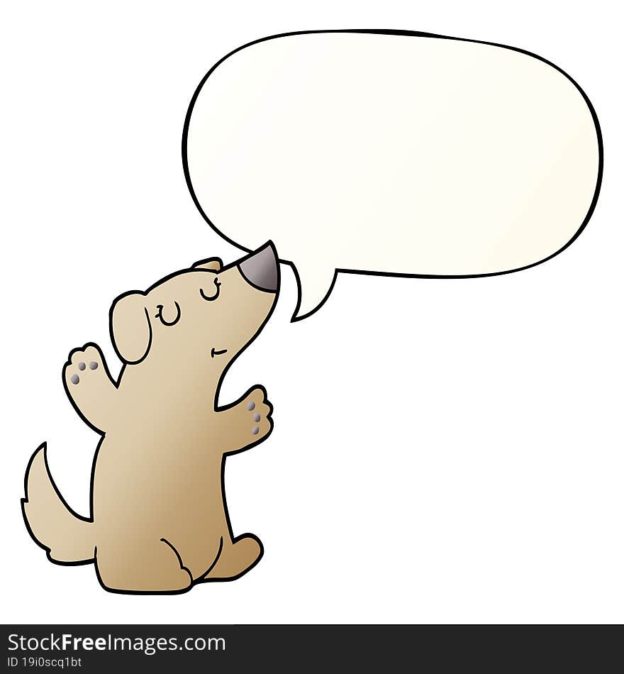 cartoon dog and speech bubble in smooth gradient style