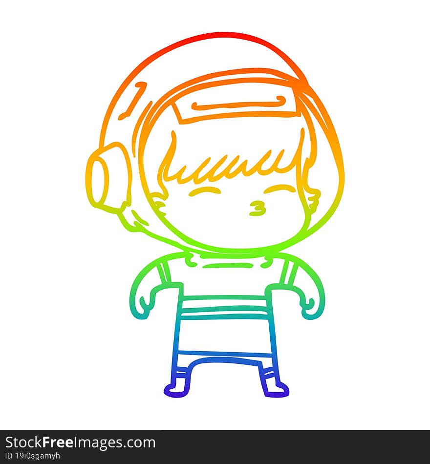 Rainbow Gradient Line Drawing Cartoon Curious Astronaut