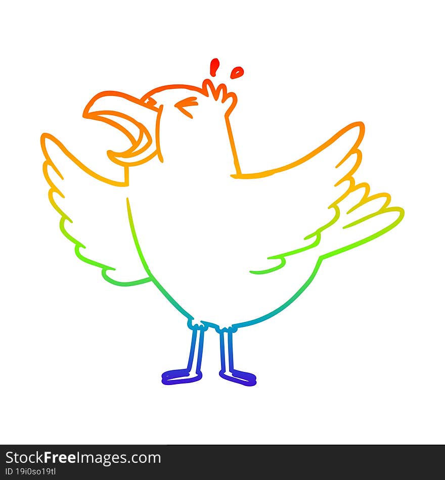 rainbow gradient line drawing of a cartoon bird squawking