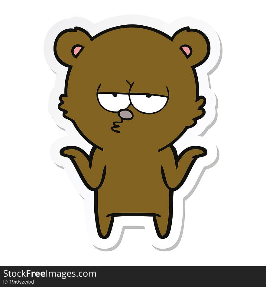 Sticker Of A Bored Bear Cartoon Shrugging