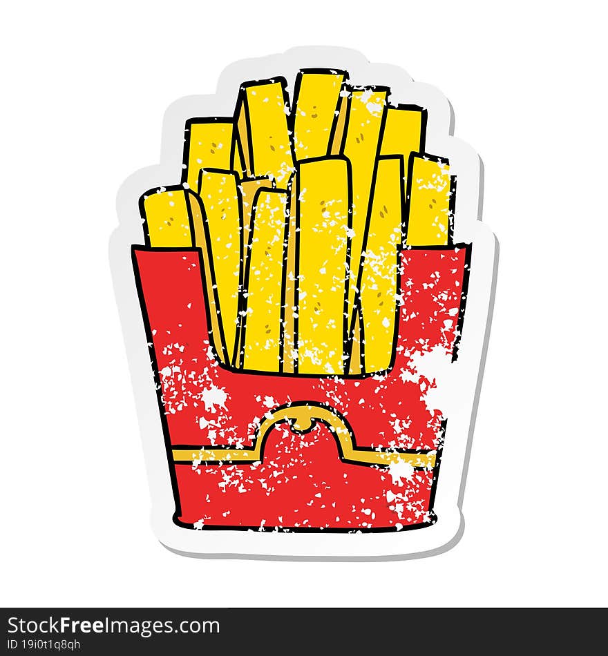 distressed sticker of a cartoon fries