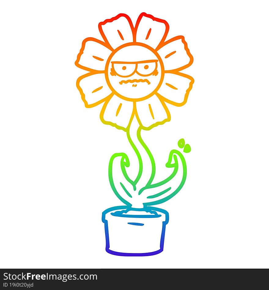 rainbow gradient line drawing angry cartoon flower