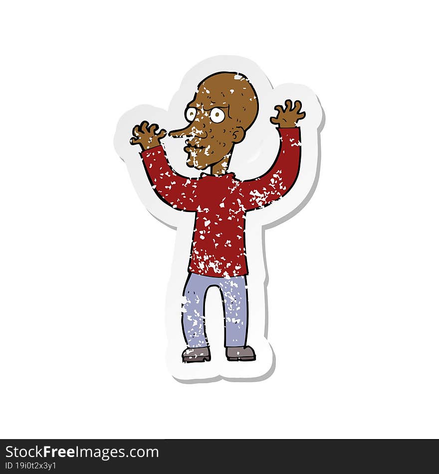 Retro Distressed Sticker Of A Cartoon Mean Man