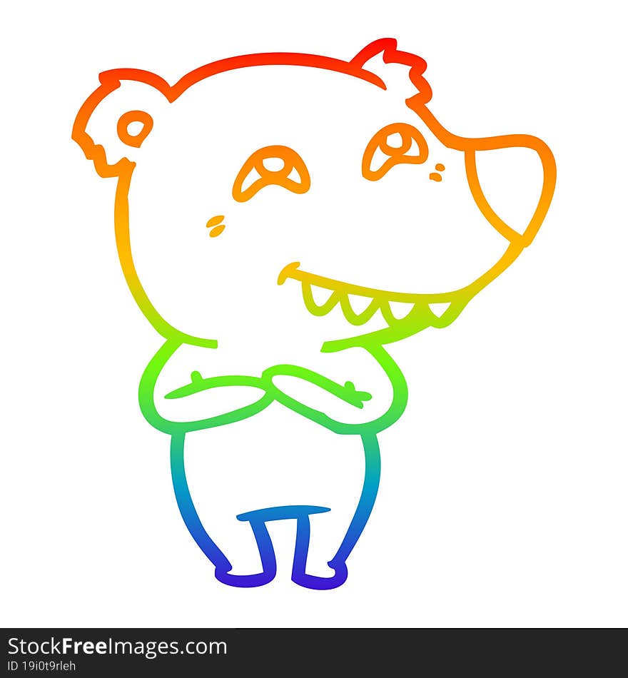 rainbow gradient line drawing cartoon bear showing teeth