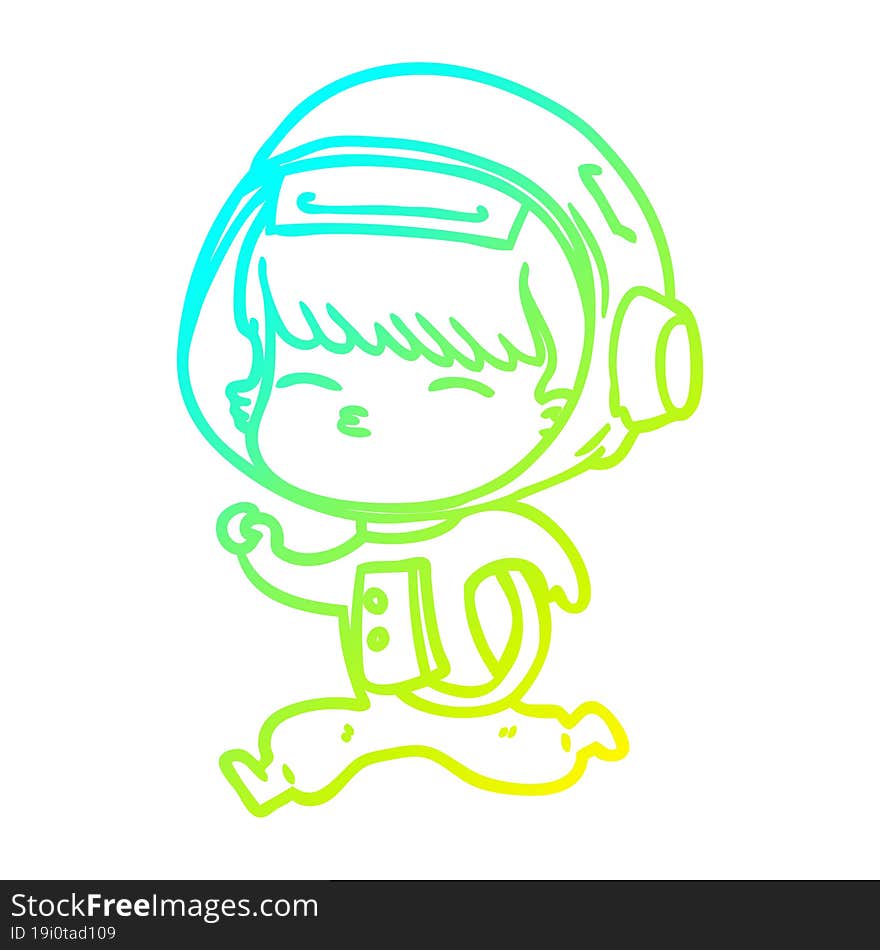 cold gradient line drawing cartoon curious running astronaut