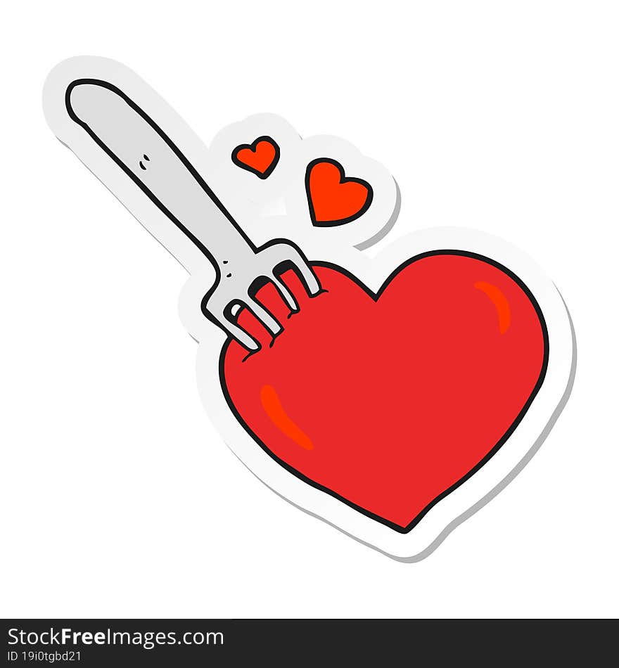 sticker of a cartoon fork in heart