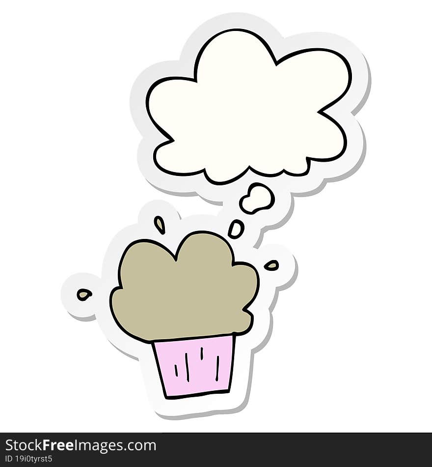 Cartoon Cupcake And Thought Bubble As A Printed Sticker