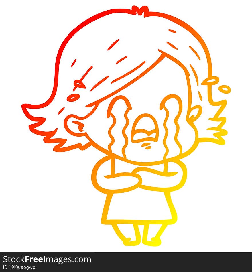 warm gradient line drawing of a cartoon woman crying