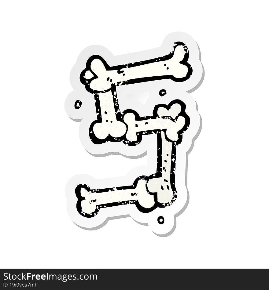 retro distressed sticker of a cartoon halloween bone number