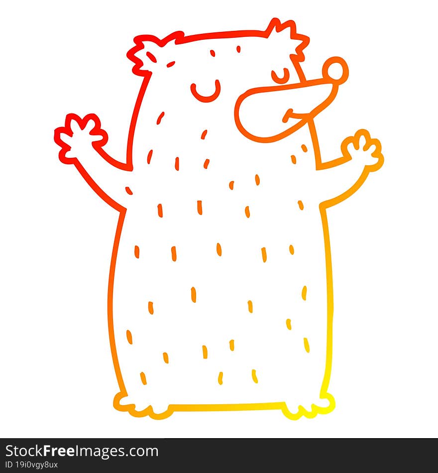 Warm Gradient Line Drawing Cartoon Bear