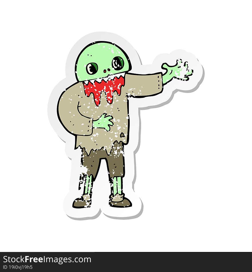 retro distressed sticker of a cartoon spooky zombie