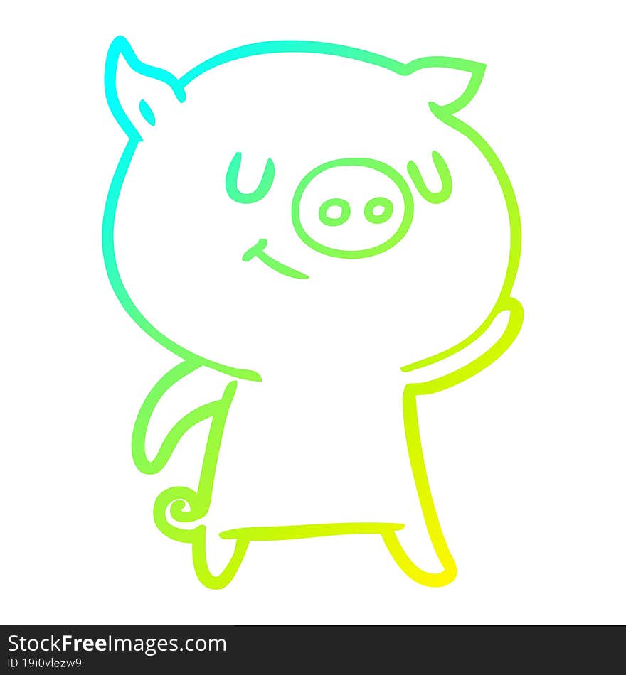 Cold Gradient Line Drawing Happy Cartoon Pig