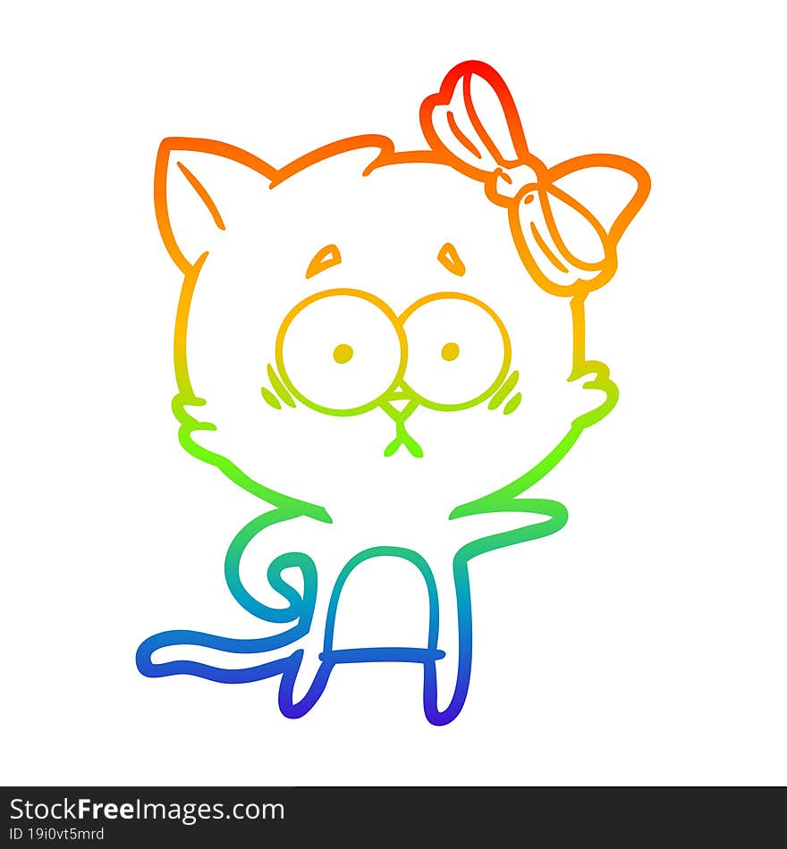 rainbow gradient line drawing of a cartoon cat