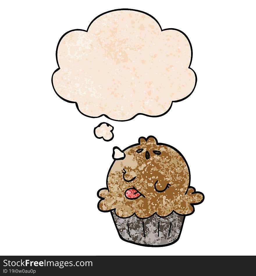 Cute Cartoon Pie And Thought Bubble In Grunge Texture Pattern Style