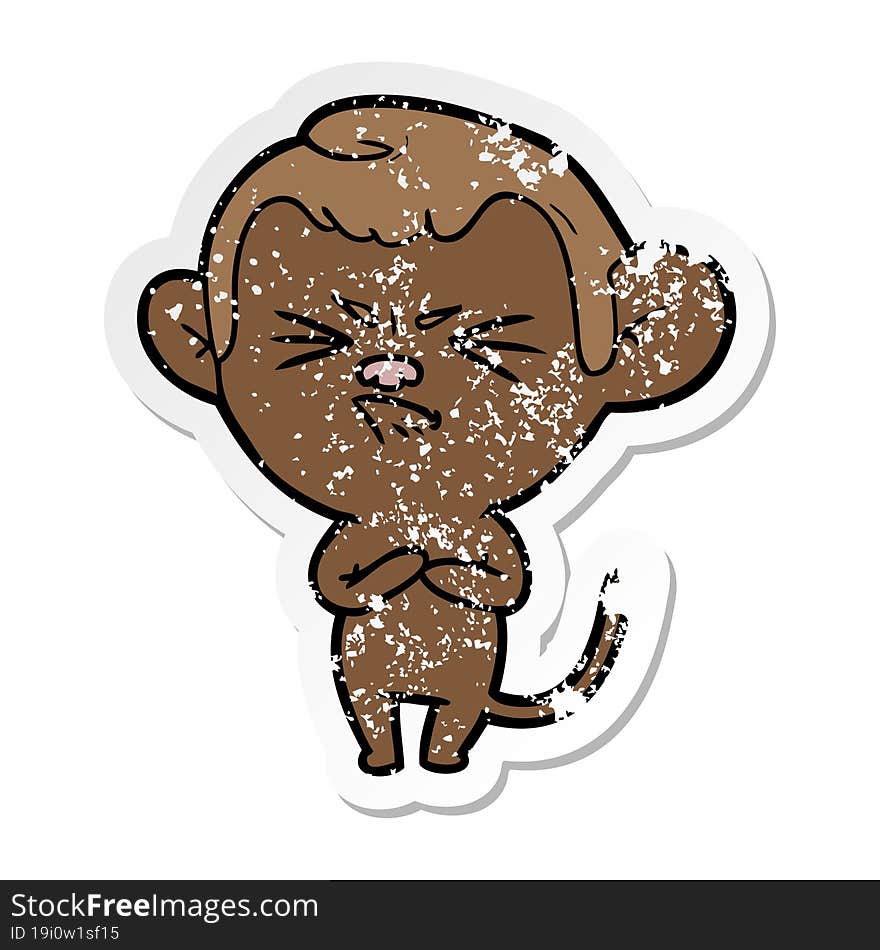 Distressed Sticker Of A Cartoon Annoyed Monkey