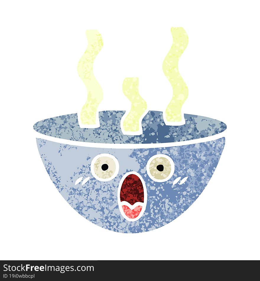 Retro Illustration Style Cartoon Bowl Of Hot Soup