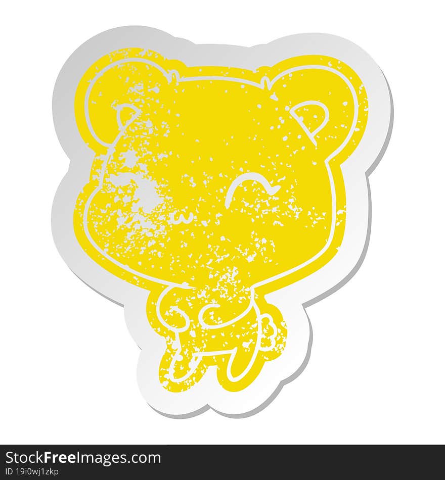 distressed old cartoon sticker kawaii cute teddy bear. distressed old cartoon sticker kawaii cute teddy bear