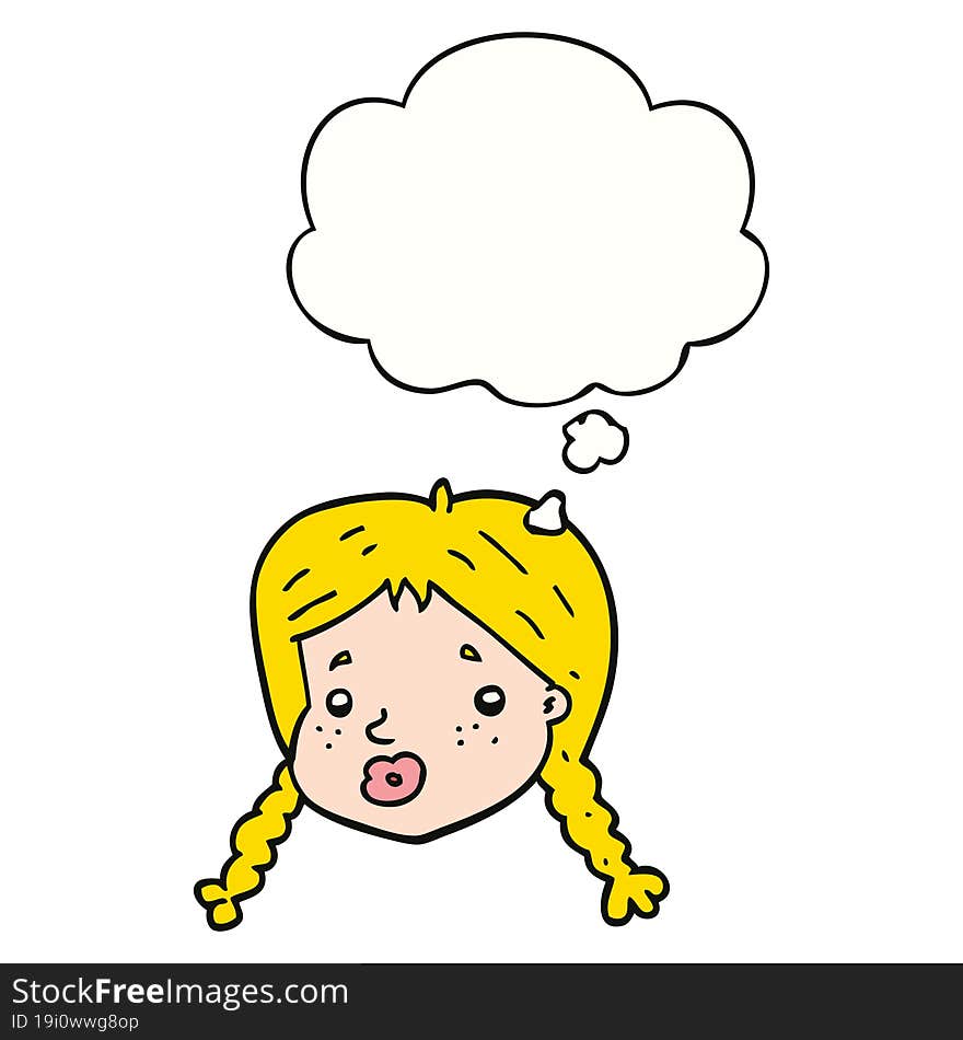 cartoon girls face with thought bubble. cartoon girls face with thought bubble