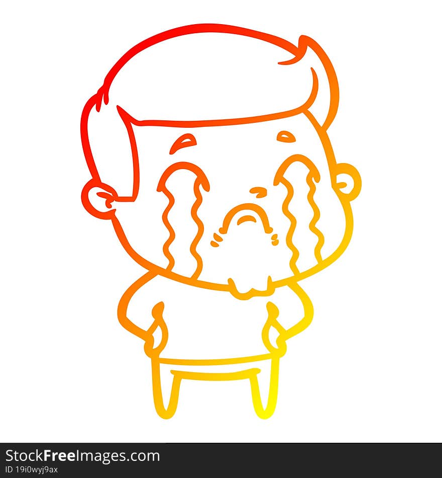 warm gradient line drawing cartoon man crying