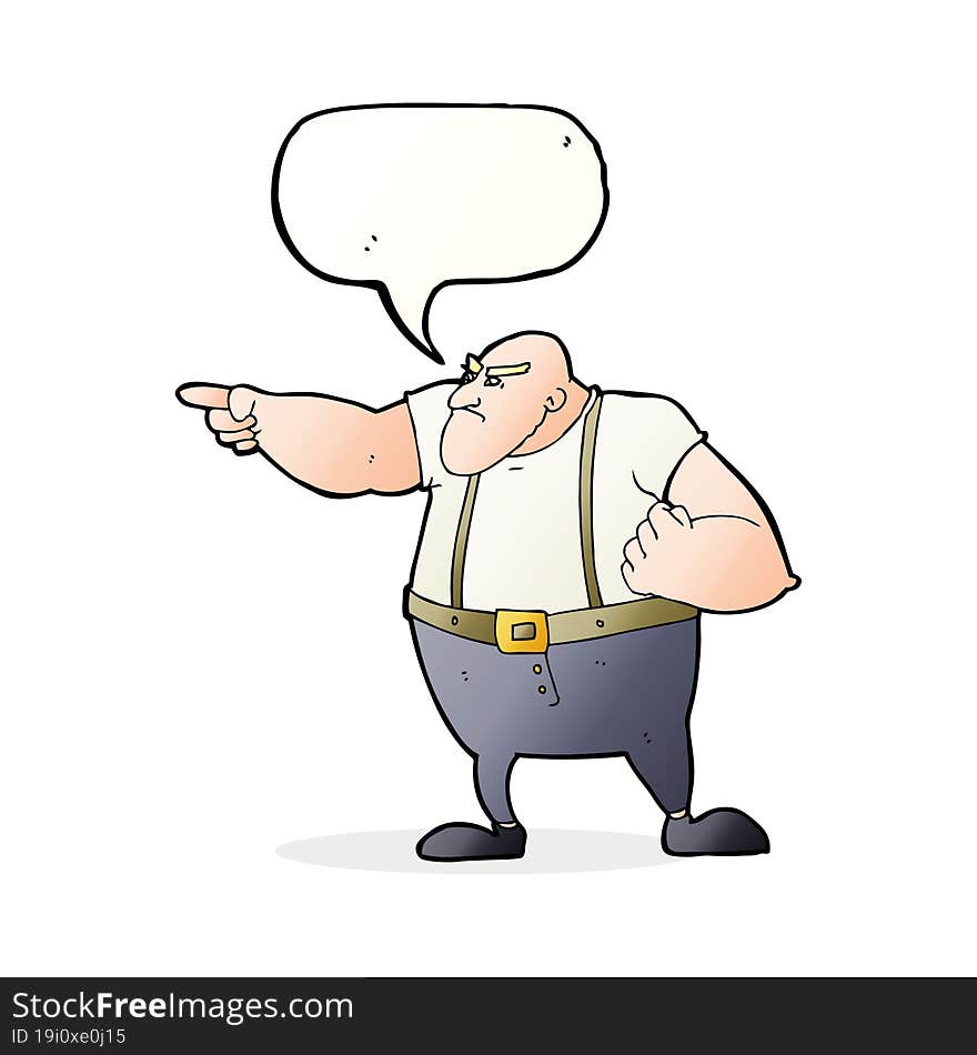 Cartoon Angry Tough Guy Pointing With Speech Bubble