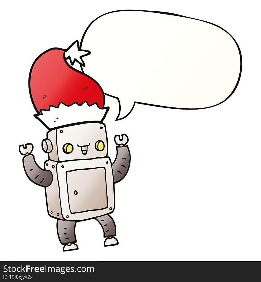 cartoon christmas robot and speech bubble in smooth gradient style