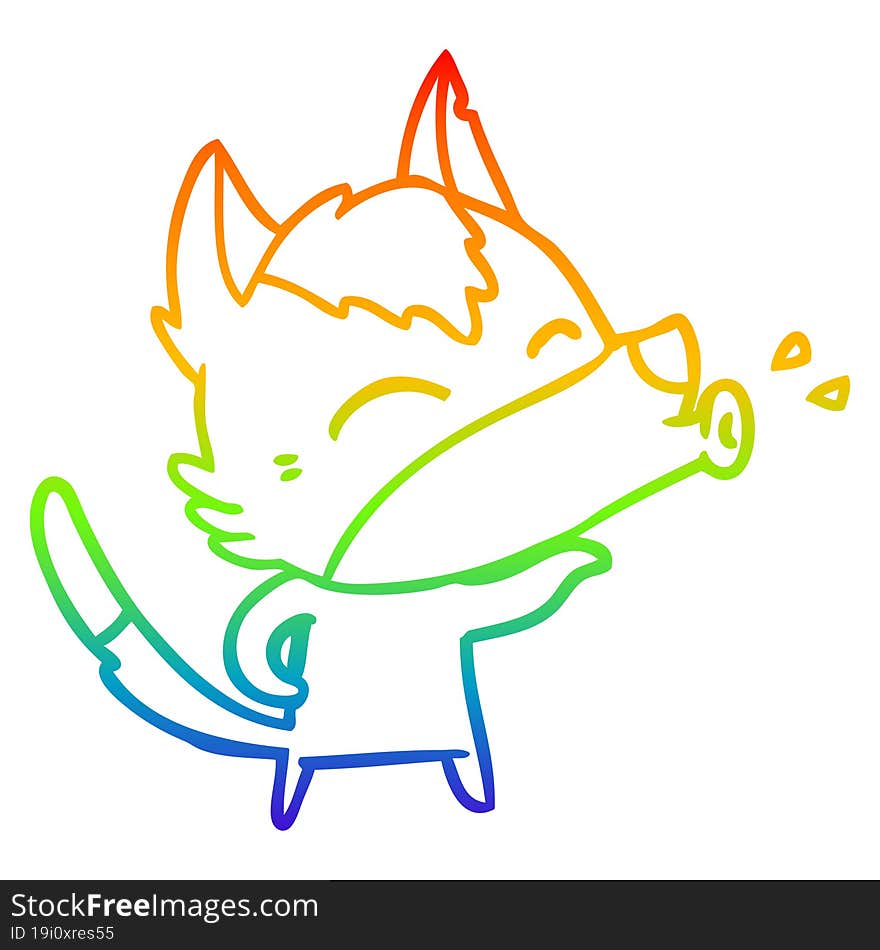 Rainbow Gradient Line Drawing Howling Wolf Cartoon