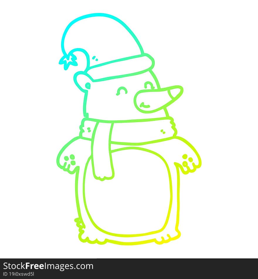 Cold Gradient Line Drawing Cartoon Christmas Bear