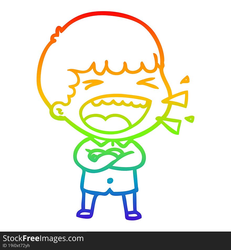 rainbow gradient line drawing of a cartoon laughing man