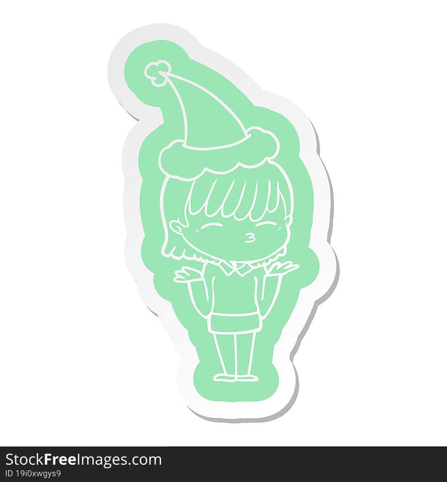 quirky cartoon  sticker of a woman wearing santa hat