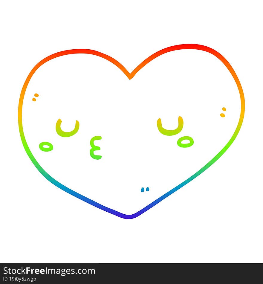 rainbow gradient line drawing of a cartoon love heart