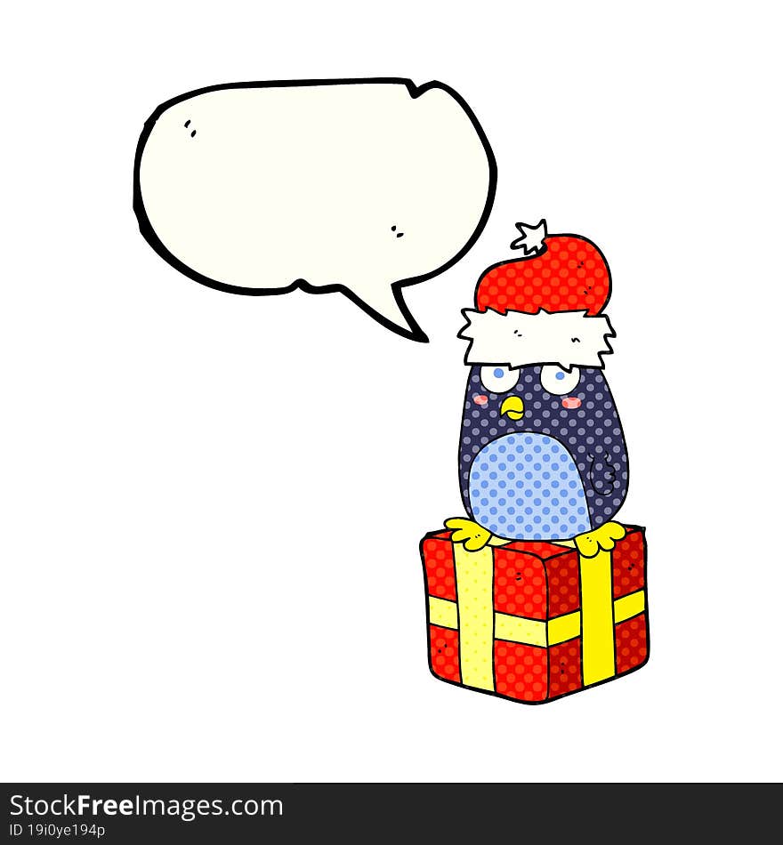 comic book speech bubble cartoon christmas penguin