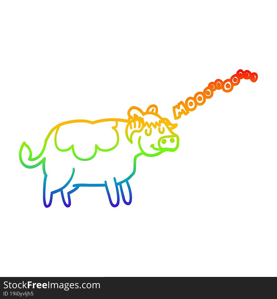 rainbow gradient line drawing cartoon cow