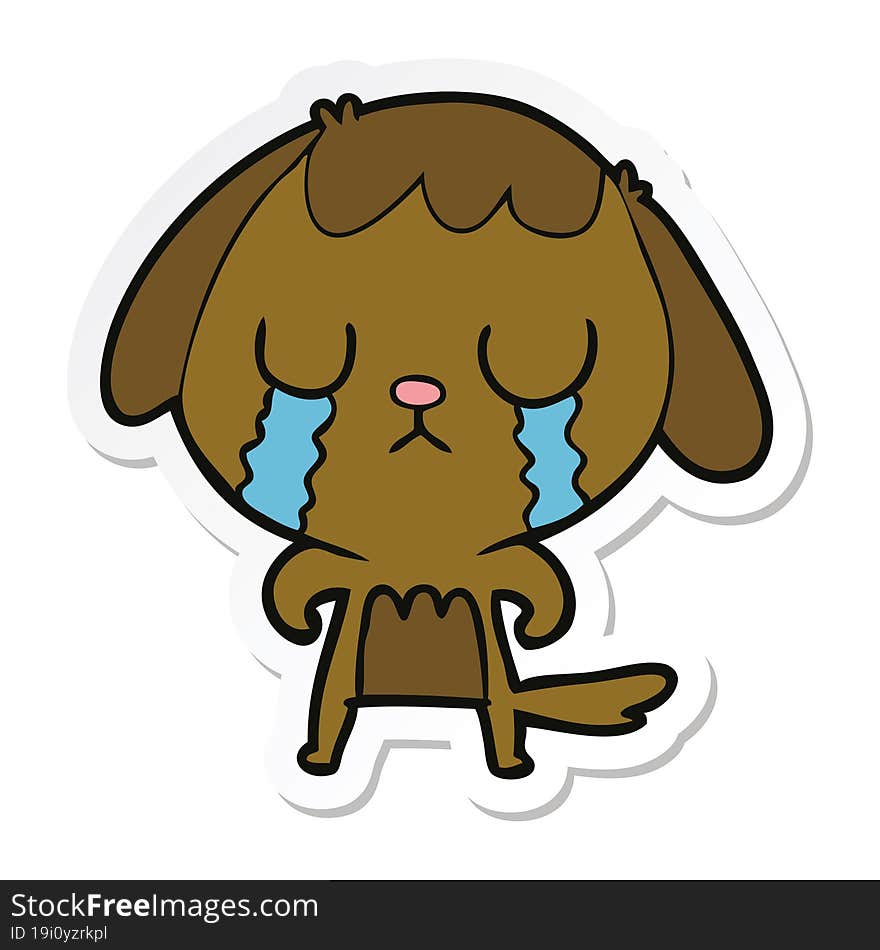 sticker of a cute cartoon dog crying