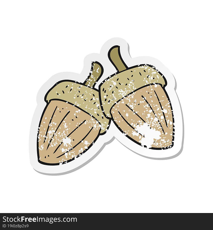 Retro Distressed Sticker Of A Cartoon Acorns