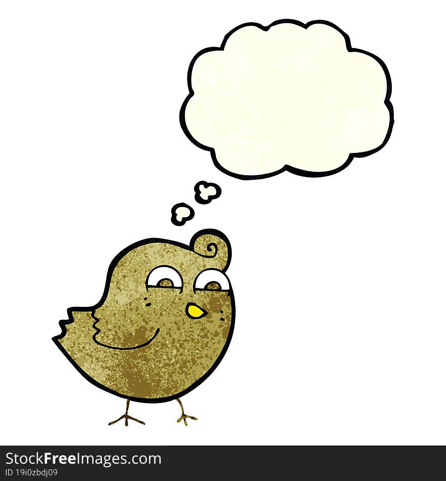 cartoon funny bird with thought bubble