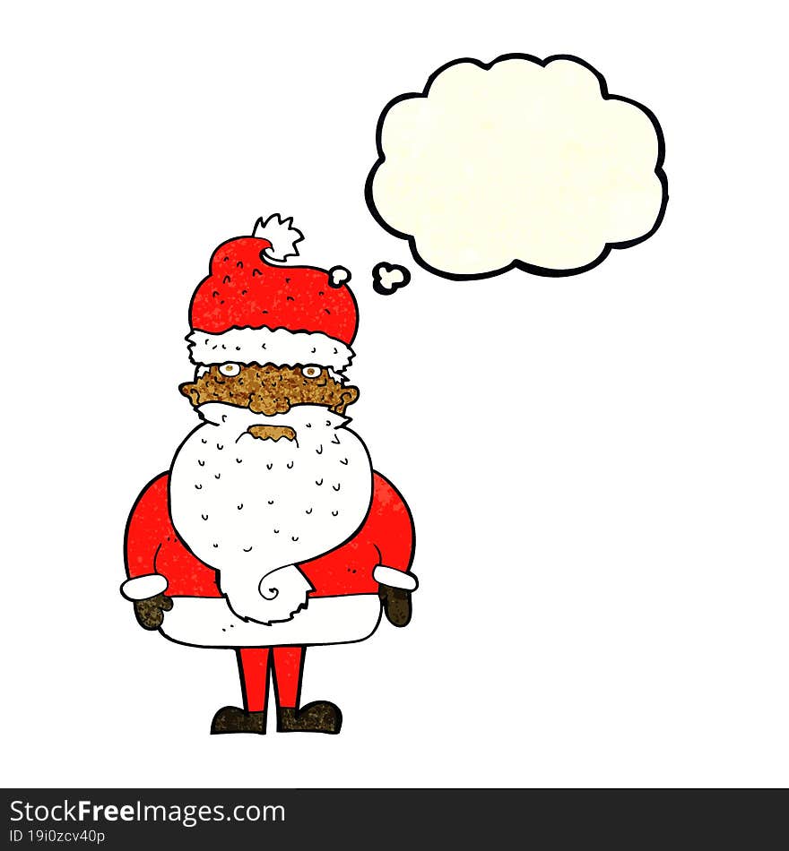 cartoon santa claus with thought bubble