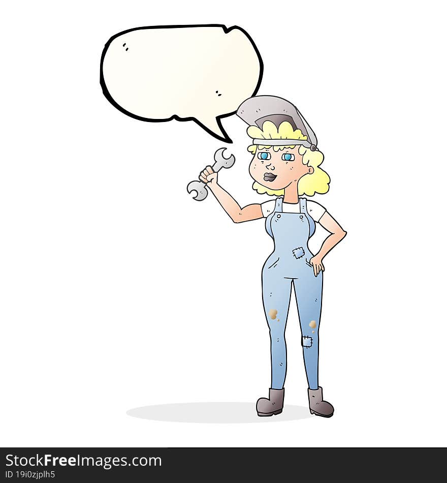 speech bubble cartoon woman with spanner