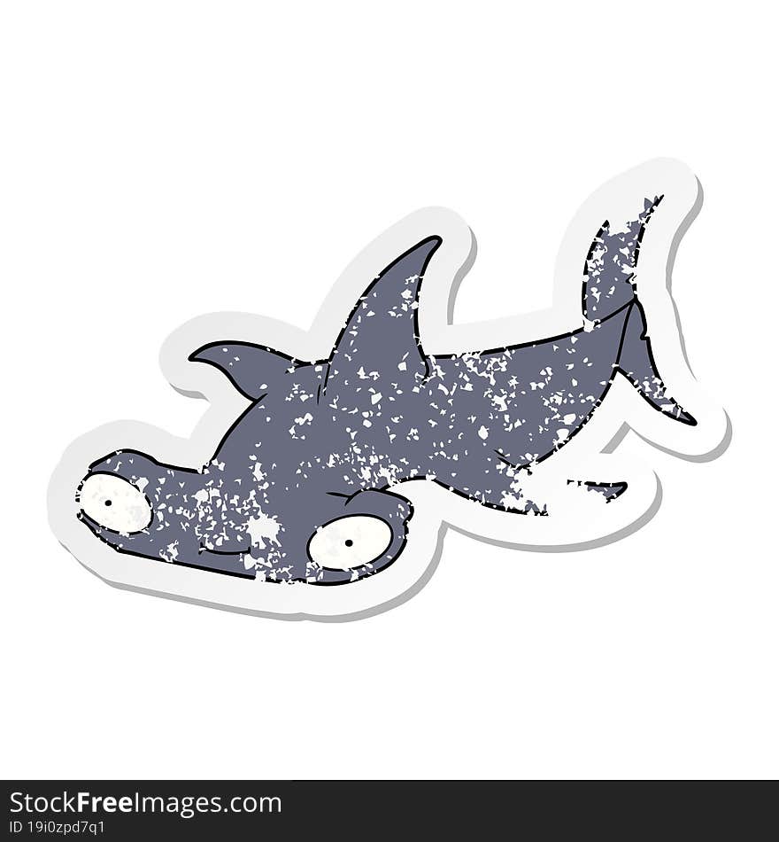 distressed sticker of a cartoon hammerhead shark