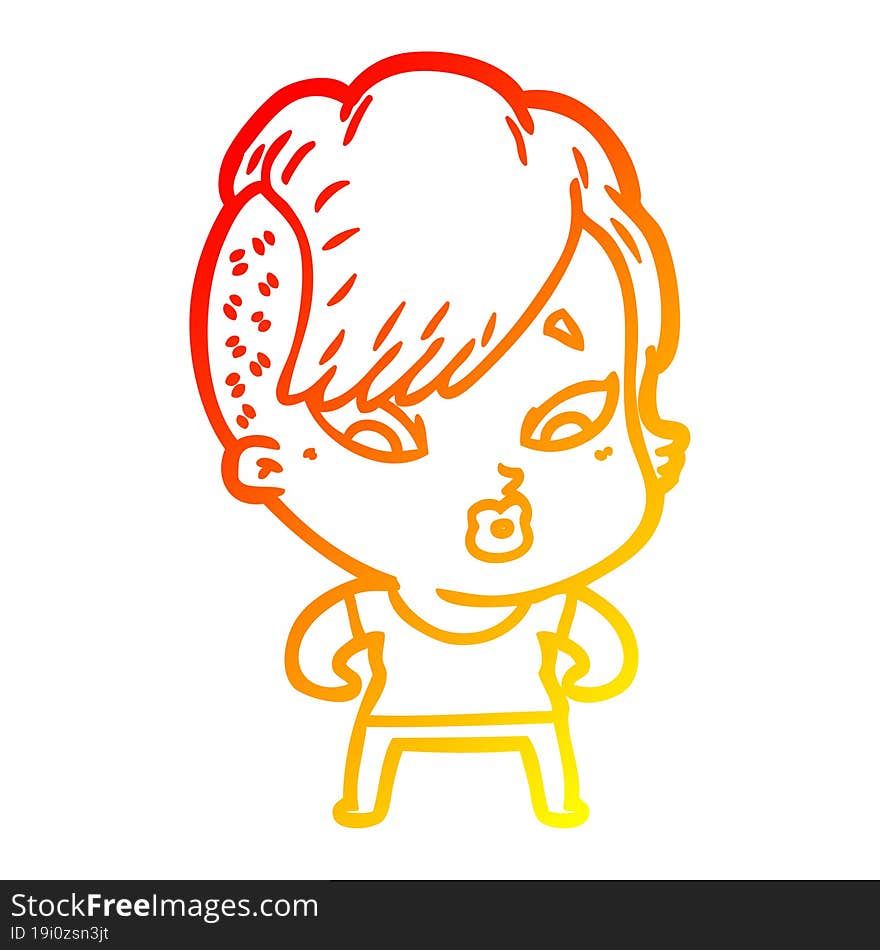 warm gradient line drawing cartoon surprised girl