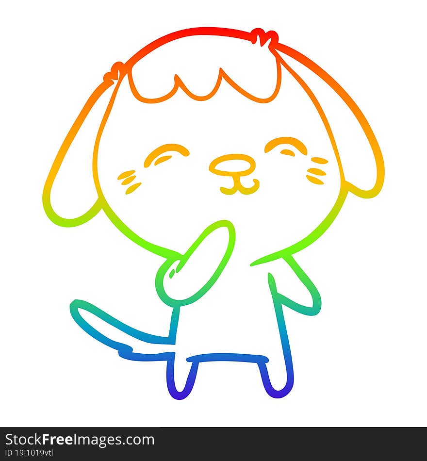 Rainbow Gradient Line Drawing Happy Cartoon Dog