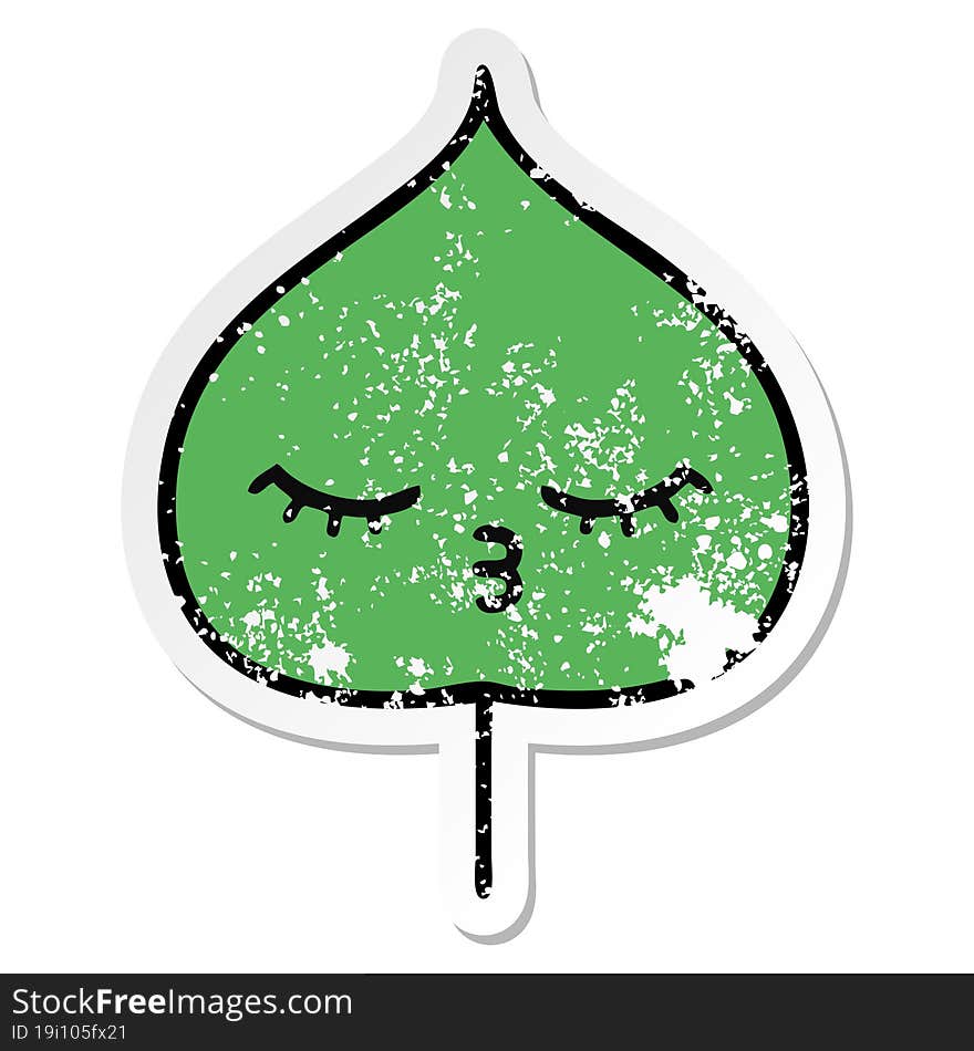 Distressed Sticker Of A Cute Cartoon Expressional Leaf