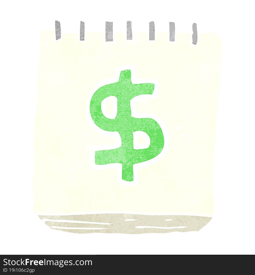 retro cartoon note pad with dollar symbol