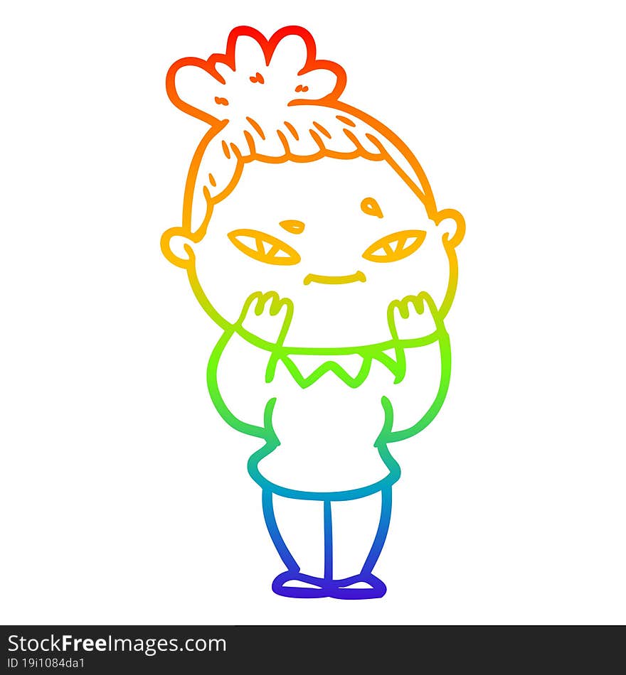 rainbow gradient line drawing of a cartoon woman