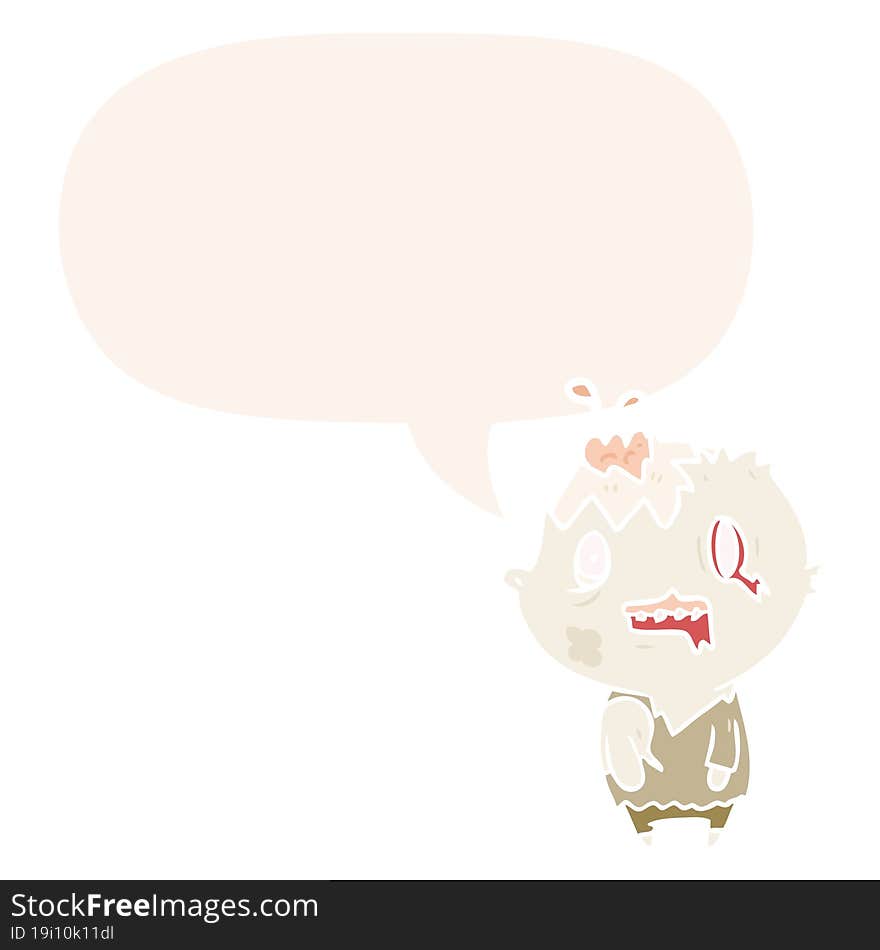 cartoon zombie and speech bubble in retro style