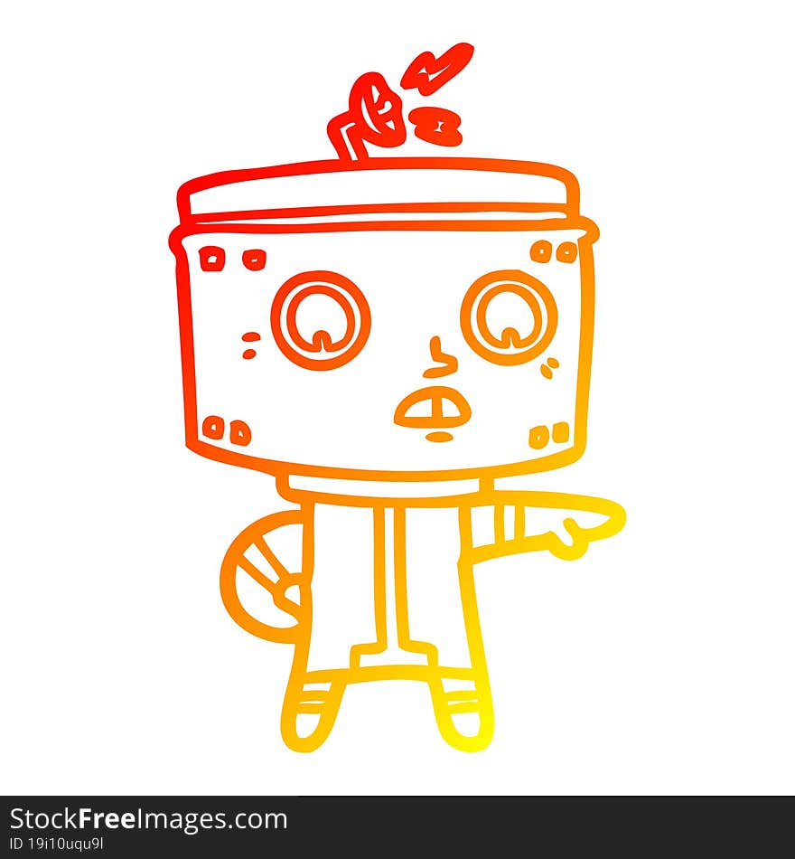 warm gradient line drawing cartoon robot accusing