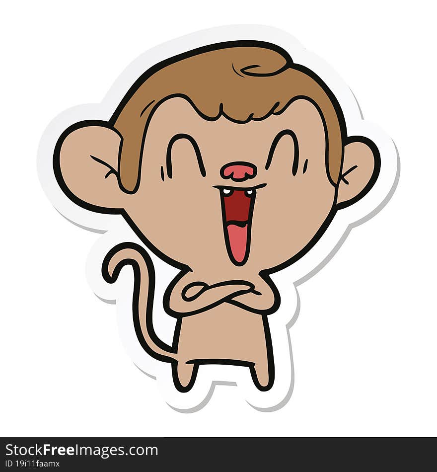 sticker of a cartoon laughing monkey