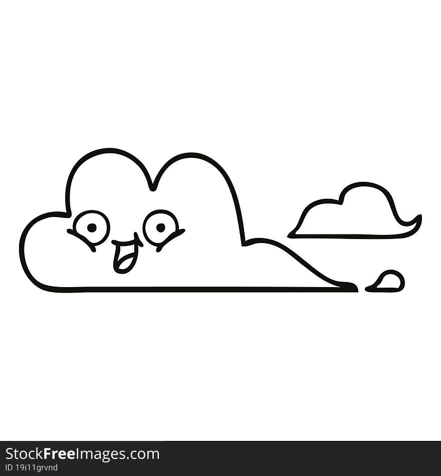 line drawing cartoon of a happy cloud