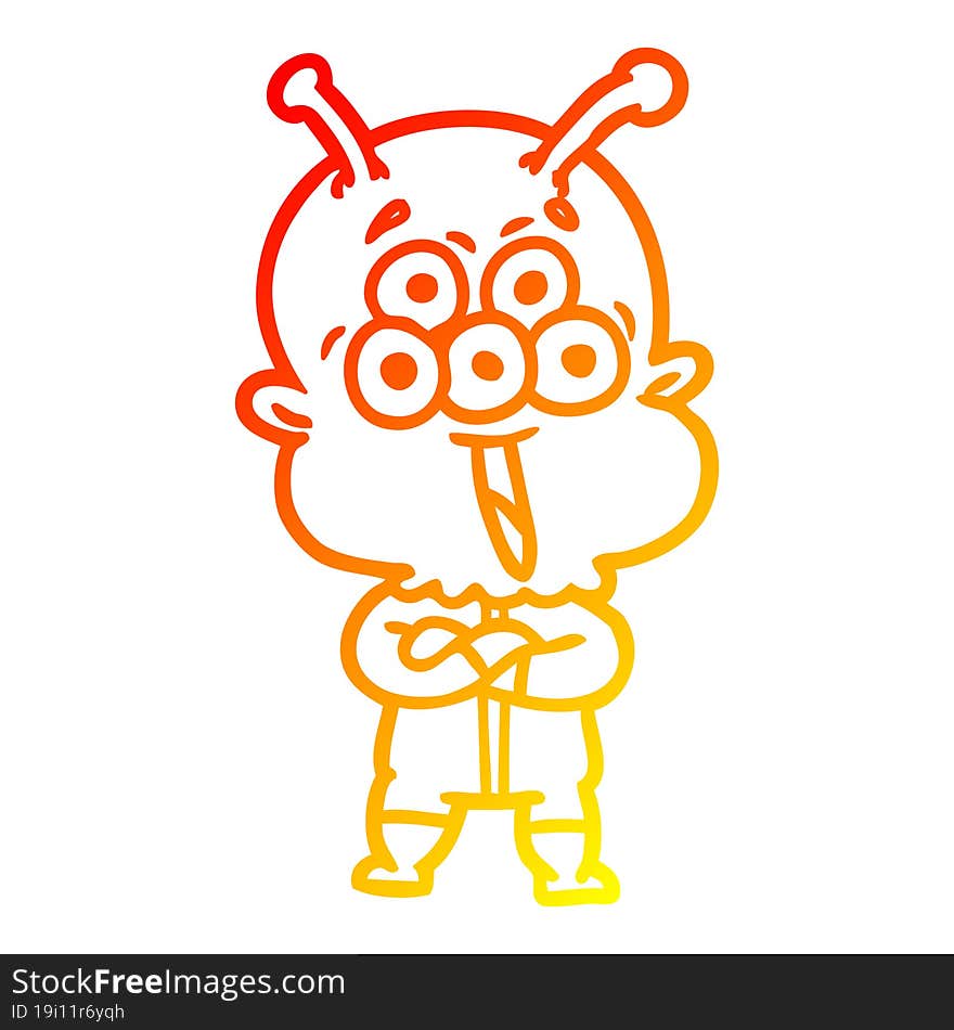 Warm Gradient Line Drawing Happy Cartoon Alien