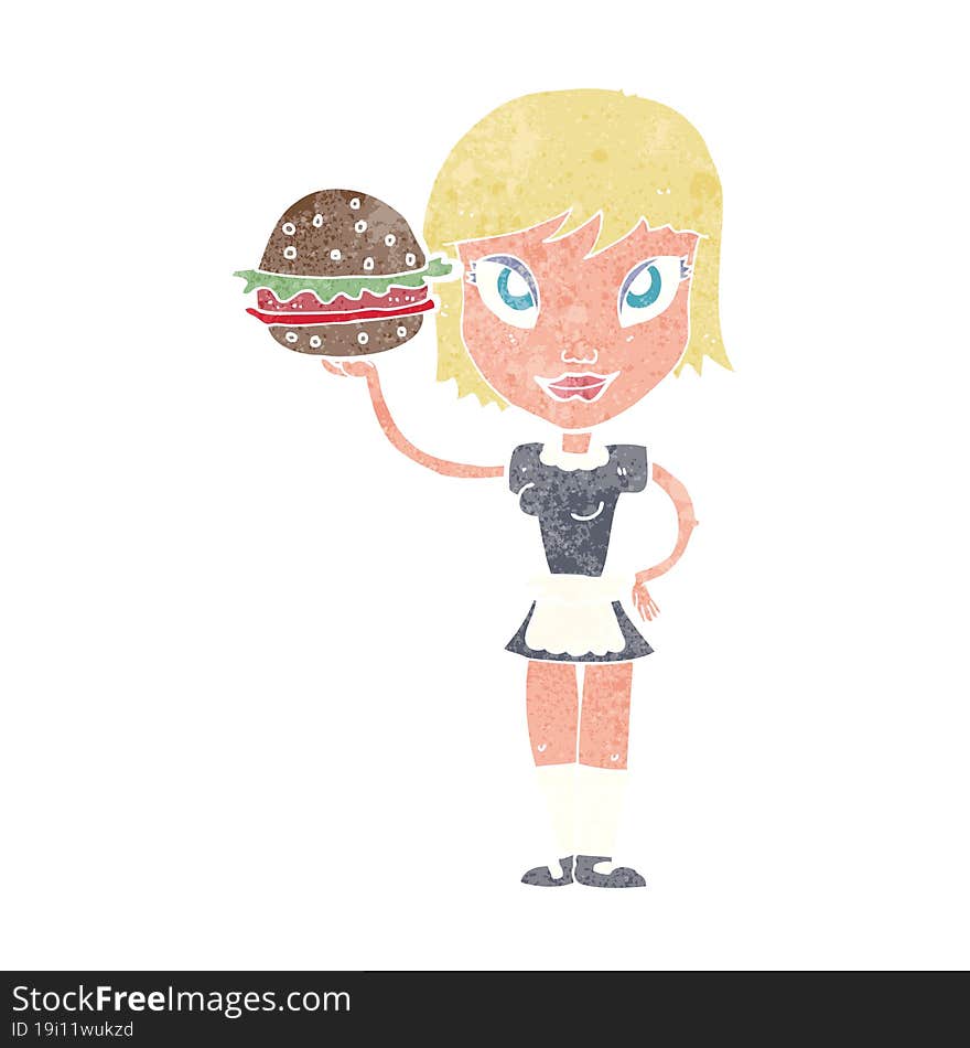 cartoon waitress with burger