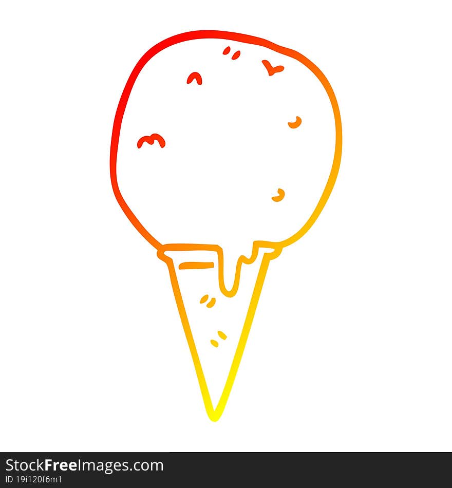 warm gradient line drawing of a cartoon ice cream cone